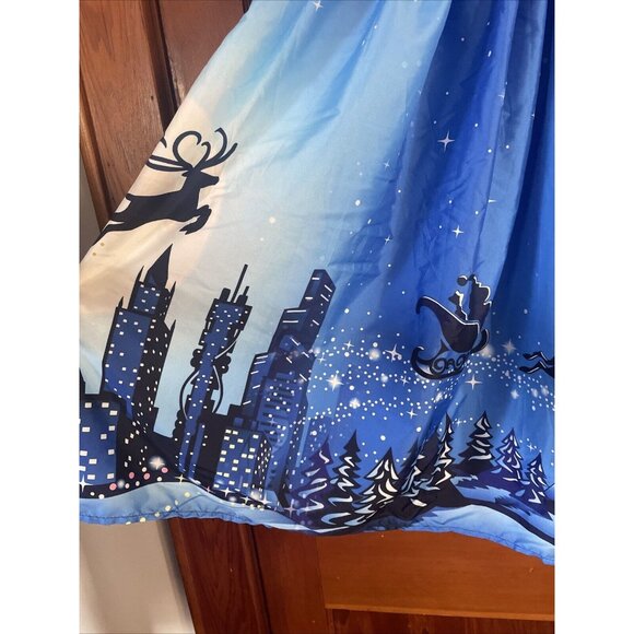 Moking Top Womens Christmas Dress Small Santa Long S Black Blue Reindeer NYC - Picture 4 of 12